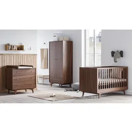 QMM TraumMöbel QMM TraumMoebel Babyzimmer Kinderzimmer komplett Set Maddy Weiß Walnuss Schrank Kommode Bett (Walnuss)