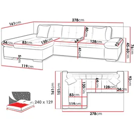 Mirjan24 Ecksofa Malwi Cord mit Bettkasten, und Schlaffunktion Elegante Couch, Poso 14, Seite: Rechts) montierbar, L-Form 278x161 cm, Wohnzimmer, Sofas & Couches, Wohnlandschaften, Ecksofas