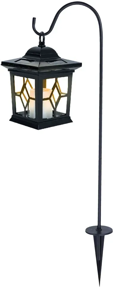 Steckleuchte Solarlampe Erdspieß Solarlampen Terrassen Flackerlicht Solar Außen Steckleuchten im Laternen Design, Metall schwarz, 1x LED, LxBxH 14,3x14,3x19 cm