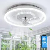 Deckenventilator Mit Beleuchtung, Led-deckenventilator Mit Dimmbarem Licht Und App-fernbedienung, 6 Geschwindigkeiten, 32 W, Weißer Runder, Leiser Deckenventilator Mit Lampe Für Schlafzimmer Und Wohnz