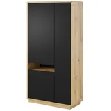 Lomadox Moderner Wohnzimmerschrank Eiche Taurus Nb. mit Absetzungen in schwarz matt, B/H/T: ca. 92/181/40 cm