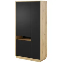 Lomadox Moderner Wohnzimmerschrank Eiche Taurus Nb. mit Absetzungen in schwarz matt, B/H/T: ca. 92/181/40 cm