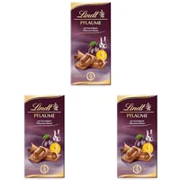 Lindt Schokolade Pflaume | 100 g Tafel | Vollmilch-Schokolade mit fruchtigem Zwetschgenwasser | Schokoladentafel | Schokoladengeschenk (Packung mit 3)