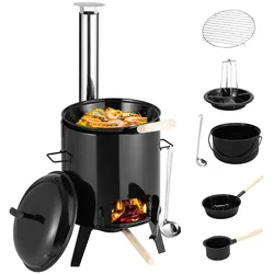 Juskys Gulaschkanone 17 Liter mit Kessel & Pfanne - Outdoor Holz Ofen zum Kochen, Braten & Grillen