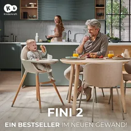 Kinderkraft Hochstuhl FINI2 2 in 1, Kinderhochstuhl, Babystuhl, Kombihochstuhl, Beine aus Holz, Sicherheitsgurte, Fußstütze, Doppeltablett, ab 6 Monate bis 5 Jahre, 5 Punkt Gurte, Grün