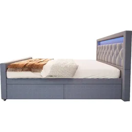 Home Deluxe - Polsterbett VELARA - 140 x 200 cm, Farbe: Dunkelgrau, gepolstertes Kopfteil mit LED Beleuchtung, inkl. 4 Schubladen I Doppelbett Komf... - Dunkelgrau
