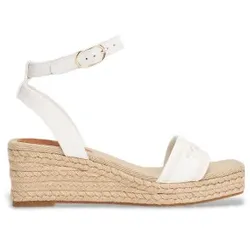 Tommy Hilfiger für Damen. FW0FW08805 Weiße Espadrilles mit Keilabsatz und Monotypie (36), Stoff, 5 bis 8 cm, Schnalle, Lässig, Nachhaltig
