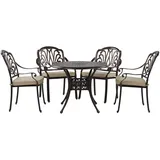 Beliani Gartenmöbel Gartenset Dunkelbraun Aluminium 1 Tisch 4 Stühle 4 Gartenkissen - Braun, Beige, Metall, 4-Sitzer, Loungemöbel, Loungemöbel-Sets