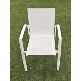 TEICO 7-tlg. Alu Gartenmöbel Set weiß ausziehbarer Tisch mit stapelbaren Stühlen - Weiß