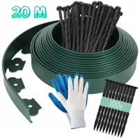 TLGREEN Rasenkante Mähkante Gartenzaun, 20m Flexible Rasenkante aus Kunststoff, mit 100 Erdanker + 1 Paar Handschuhe grün 200 cm