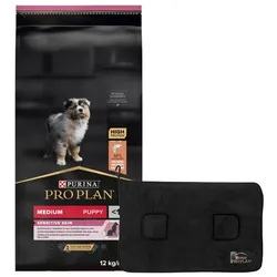 PURINA PRO PLAN Medium Puppy Sensitive Skin OPTIDERMA 12kg + Hundehandtuch GRATIS!