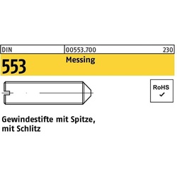 Schrauben, Gewindestift DIN 553 m.Schlitz/Spitze M 4 x 8 Messing (100 Schrauben pro Stück)