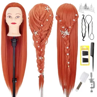 Frisierkopf Friseur Neverland 28" Übungskopf Puppenkopf Trainingsköpfe Perückenkopf Friseurkopf Höhetemperaturtät Faser Haare Ausbildung Kopf Mit Halter und DIY Haar Zubehör styling Set