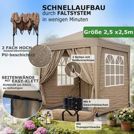 Quick Star Faltpavillon 2,5 x 2,5 m inkl. 4 Seitenteile Beige