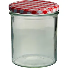 Mambocat 48er Set Sturzglas 350 ml Marmeladenglas Einmachglas To 82 rot karierter Deckel incl. Diamant-Zucker Gelierzauber Rezeptheft