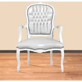 Barockstuhl Barock Stuhl Salon Salonstuhl Armlehne Weiß Kunstleder Esszimmer Wohnzimmer Büro Flur Schminkstuhl Klassisch Premium Luxus Modern Ele...