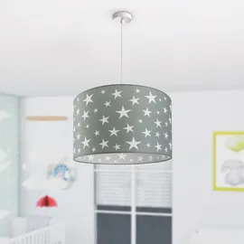 Paco Home Pendellampe Kinderzimmer Pendelleuchte Baby Lampenschirm Stoff Rund Sterne Kinderlampe E27