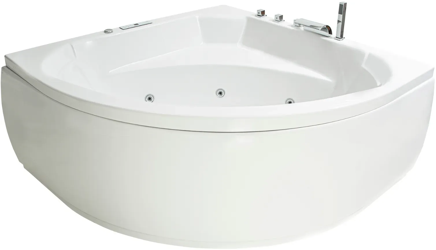 Eckbadewanne 155x155 cm, Einbau für 2 Personen, glasfaserverstärktes Sanitäracryl, Caribia APOLLO Badewanne, Made in Germany