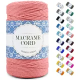 Uiopa Makramee Garn 3mm x 200m, Natürliche Baumwollgarn Baumwollkordel Farbig Baumwollschnur, Makramee-Garn Geflochten für DIY Basteln, Hängepflanze, Wandbehang, Weben Dekoration (Fleischrosa)