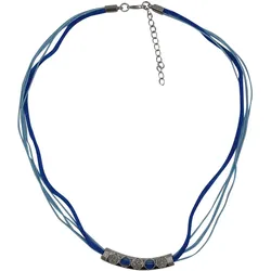 Steuer Modeschmuck Collierkette Textilkette, blau, mit silberfarbener Schmuckapplikation