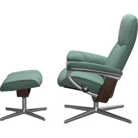 Stressless Relaxsessel STRESSLESS "Consul", grün (aqua grün paloma), B:91cm H:102cm T:79cm, Leder PALOMA: PALOMA ist ein durchgefärbtes Semianilin-Möbelleder mit natürlicher Narbung., Sessel, Relaxsessel, mit Hocker, mit Cross Base, Größe S, M & L, Holzakzent Braun