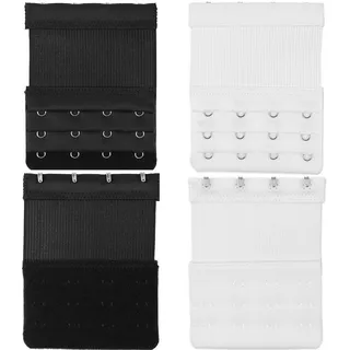 Bequeme BH Verlängerung, 4 Pack, Schwarz, Weiss, Größe XL, 4 x 3 Haken Reihe, für alle BH Modelle, weiches und elastisches Material, Büsten Verschluss Erweiterung, Bra Extender, BH mit Komfort tragen - XL, 4 x 3 Haken