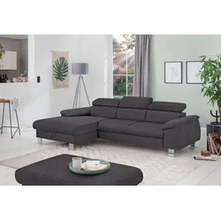 Polstergarnitur COTTA "Komaris L-Form", grau, B:242cm, Sitzmöbel-Sets, Set bestehend aus: Ecksofa mit Kopfteilverstellung & Hocker