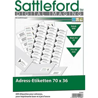 Sattleford 600 Adress-Etiketten 70x36 mm Universal für Laser/Inkjet