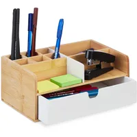 Relaxdays Schreibtisch Organizer, 1 Schublade, 9 Fächer, Bambus, HxBxT: