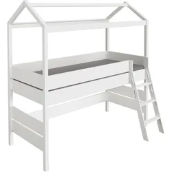 Hausbett PAIDI "TINY HOUSE", weiß (kreideweiß), B:100cm H:215cm L:210cm, Betten, Spielbett mit Rausfallschutz, individuell gestaltbar