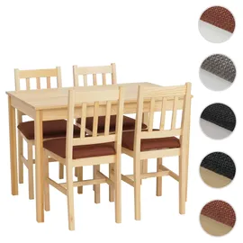 Mendler Esszimmer-Set HWC-F77, Sitzgruppe Esszimmergruppe, Massiv-Holz Kiefer Stoff Landhaus 110cm ~ natur Polster terrakotta