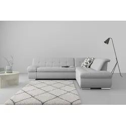 Ecksofa DOMO COLLECTION "Mona L-Form", silber, B:271cm H:80cm T:213cm, Struktur fein 100% Polyester, Chenilleoptik 100% Polyester, Sofas, wahlweise mit Bett- und Armlehnfunktion