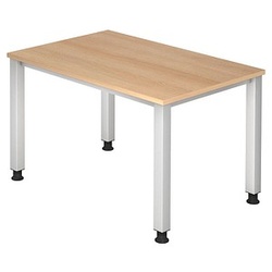 HAMMERBACHER QS12 höhenverstellbarer Schreibtisch eiche rechteckig, 4-Fuß-Gestell silber 120,0 x 80,0 cm