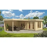 FinnTherm Saunahaus Quinta ISO Gartensauna 3 Sitzbänke aus Holz, Sauna mit 44 mm Wandstärke Außensauna mit Montagematerial