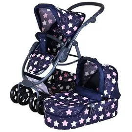 Knorrtoys 90743 - Kombi-Puppenwagen Coco Star Blue Pink, mit Zubehör, umbaubar, Schieberhöhe: 45-80cm