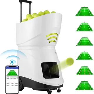 Vevor Tennisballmaschine, automatischer tragbarer Tennisballwerfer, Übungswerfer für 150 Bälle, Tennistraining, 5 Motoren, Multimodus-Übungen, über 2 Std. Spielzeit, wiederaufladbarer Akku, Fernbedienung per App