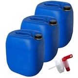 kanister-vertrieb® 3 Stück 30 L Kanister Wasserkanister Kunststoffkanister blau DIN61 + Hahn/BPA-frei + Etiketten