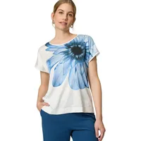 Zero Kurzarmshirt zero Satinshirt mit Blumendruck (1-tlg) Ziersteine blau