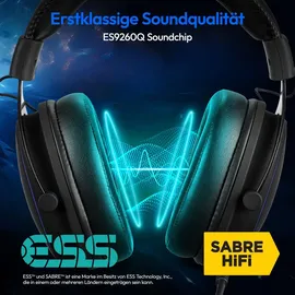 Medion ERAZER Mage P20 Gaming Headset (240cm Kabel, Over Ear, flexibles & abnehmbares Mikrofon, RGB Beleuchtung, 3,5mm Audio, USB, ES9260Q Soundchip,