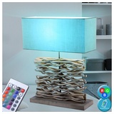 ETC Shop Schreib Tisch Lampe dimmbar Fernbedienung Wohn Zimmer Textil Holz im Set inkl. RGB LED Leuchtmittel