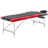 vidaXL Massagetisch Klappbar 3 Zonen mit Tragetasche Therapie Massageliege Massagebank Kosmetikliege Therapieliege Massage Liege Aluminium Schwarz Rot