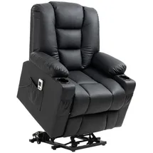 Homcom Fernsehsessel mit Aufstehhilfe Elektrisch Relaxsessel mit Massagefunktion, USB, Liegefunktion, Massagesessel mit Fernbedienung, Becherhalter, Seitentasche, Fußteil, Rollen, Schwarz Kunststoff, Metall, 98x102x90 cm, Wohnzimmer, Sessel, Fernsehsessel