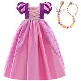 Lito Angels Prinzessin Rapunzel Kostüm Kleid mit Flechten Perücke Haarreifen für Kinder Mädchen Verkleidung Outfit Größe 5-6 Jahre 116, Violett Rosa