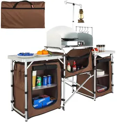 VEVOR Campingküche Campingschrank 174 x 176 x 46 cm, Tischküche mit Lampenmast & Haken Reiseküche, Faltbar Outdoor Küchenbox Aluminiumgestell Küchenschrank Campingkocher für Camping, Picknick usw.