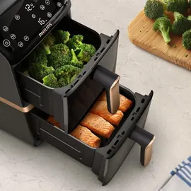 Philips 4000 Series Airfryer mit zwei aufeinander gestapelten Körben Schwarz/Gold/Grau