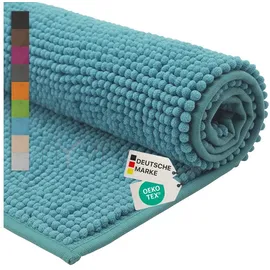 nyvi Badematte NYVISpa Chenille Rechteckig - Badezimmerteppich - Rutschfest, Saugfähig, Schnell Trocknend, Fußbodenheizung geeignet, Waschbar, Weich Farbe:Aqua;Größe:Badematte 60x90 cm
