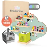 Heldenzimmer - Tonie Regal Wolke Grün [GRATIS Tragetasche] - Für Toniebox Regal bis 20 Figuren - Tonie Regal Mädchen und Junge - Perfekte Tonie Aufbewahrung im Kinderzimmer