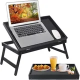 Artmeer Betttablett Tisch Frühstückstablett mit klappbaren Beinen Küche Serviertablett für Schoß Schreibtisch Notebook Computer Bettplatten TV Snack Tablett Verstellbar (Schwarz)