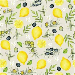 Ambiente 20 Servietten Papier 33x33cm 3-lag - hochwertige Einweg Papierservietten mit Zitronen & Oliven für mediterrane Tischdeko Sommer Gartenparty Grillfest