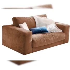 KAWOLA Doppelsessel MADELINE Cord 170 x 86 x 127 cm Braun mit Kissen und Rollen